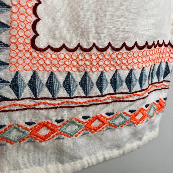 Anthropologie White Wide Leg Pants with Orange and Blue Accents - Picture 7 of 11